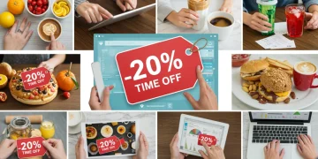 Collage of discounted products with 20% off tags on a digital shopping interface, representing daily deal aggregators in 2025.