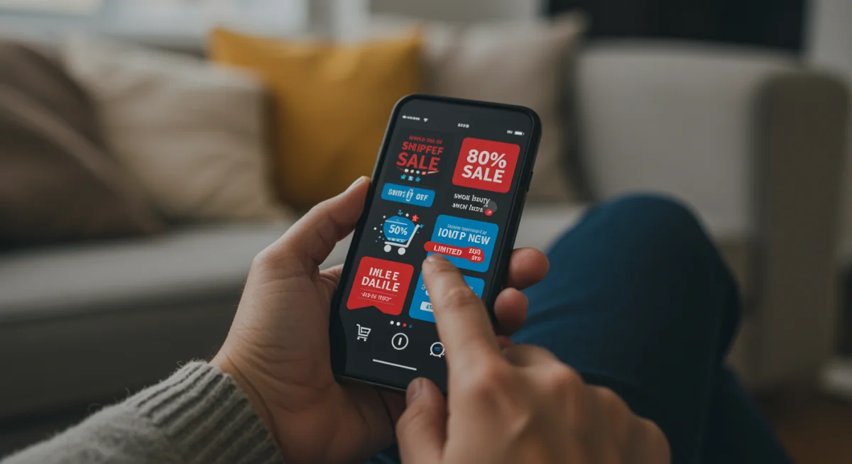 Person browsing online daily deals on a smartphone