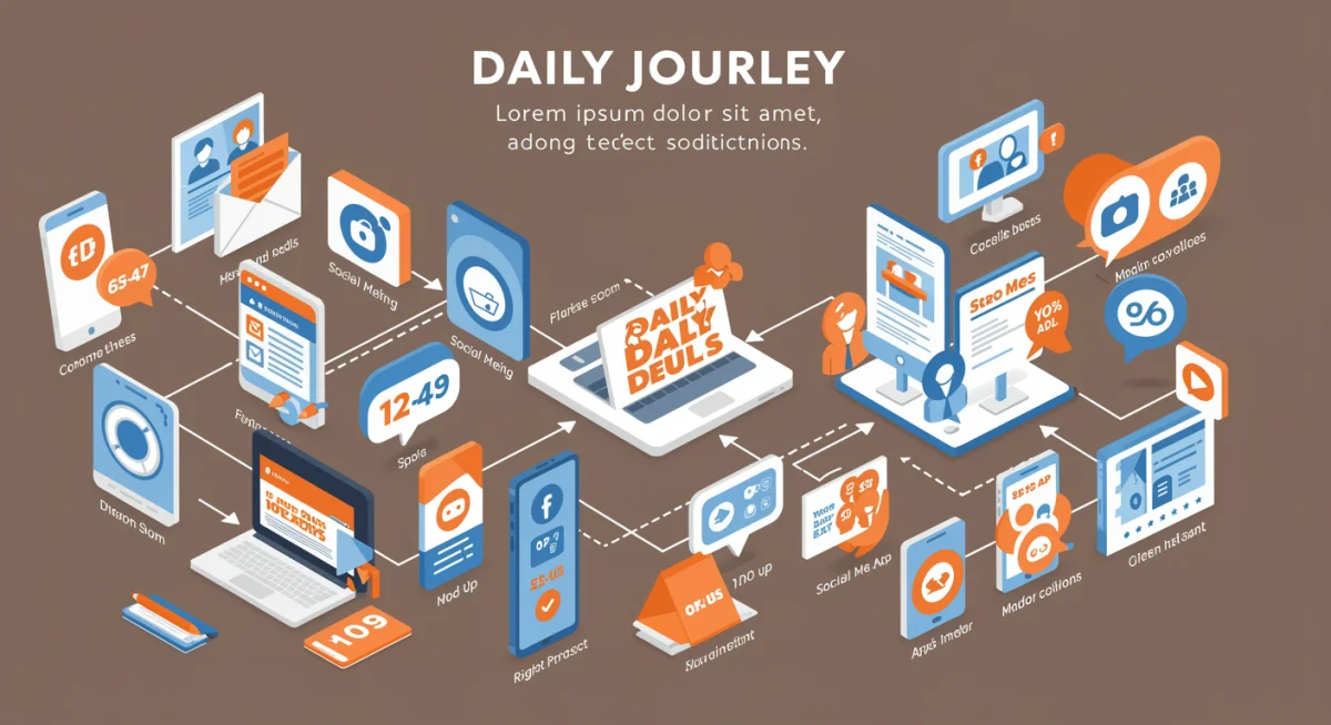 Infographic illustrating a customer journey map for daily deal engagement across multiple digital channels.