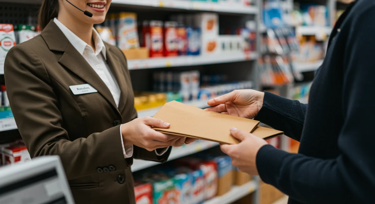 Customer discussing a return with a store associate, highlighting flexible return processes