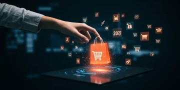 Hand snatching a digital shopping bag from a screen with timed offers