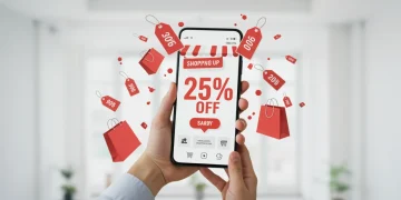 Person finding daily deals on a smartphone with a 25% off discount