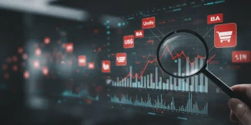 Futuristic interface predicting price drops for major US brands