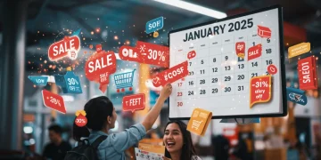 January 2025 calendar with sales icons and happy shoppers, representing effective daily deal strategies.