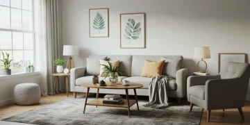 Modern living room with stylish home goods, ready for Labor Day shopping