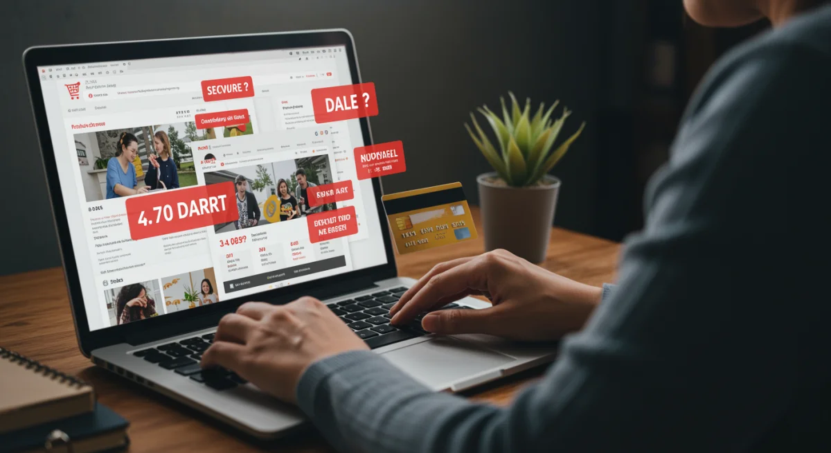 Person comparing online deals on laptop with credit card in hand