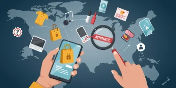 Illustration of online shopper verifying product authenticity in US market 2025