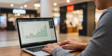 Graph showing price history data on a laptop screen, illustrating smart shopping for savings.