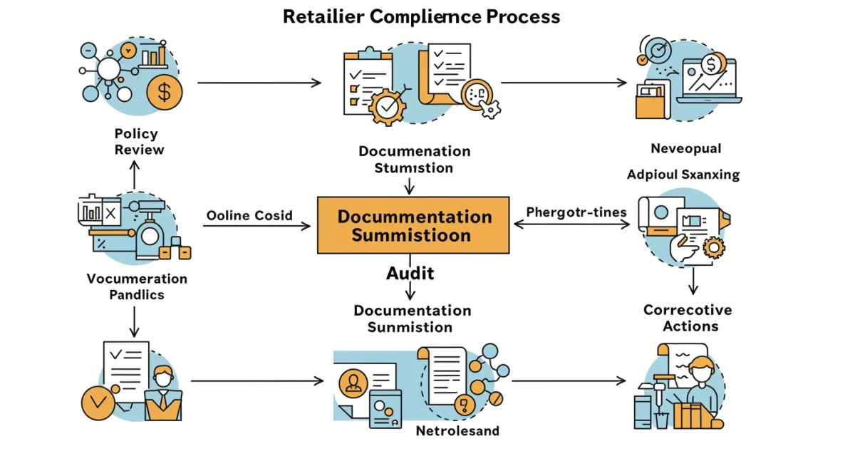 Flowchart depicting the retailer compliance audit process and key stages.