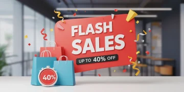 Dynamic banner announcing retailer flash sales with up to 40% off this week in 2025.