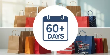 Shopping bags representing retailers with extended 60+ day return policies in the US, 2025